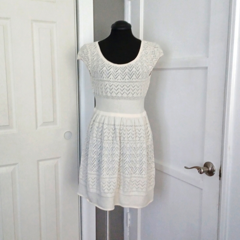 American Eagle Outfitters white and silver knit eyelet dress